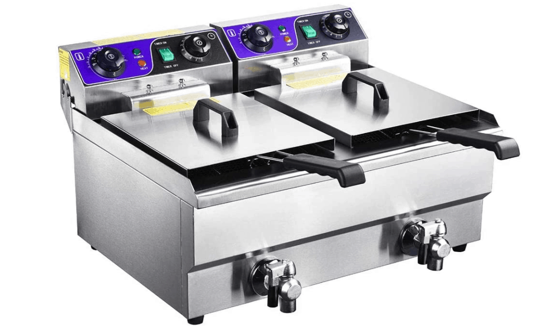 20L Electric Dual Deep Fryer with Timer and Drain Stainless Steel